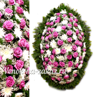 Ритуальный венок из розовых роз и хризантемы №73, 100 см