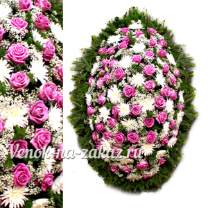 Ритуальный венок из розовых роз и хризантемы №73, 180 см