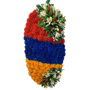 Венок ритуальный (цвета Армянского флага) из искусственных цветов №5010
